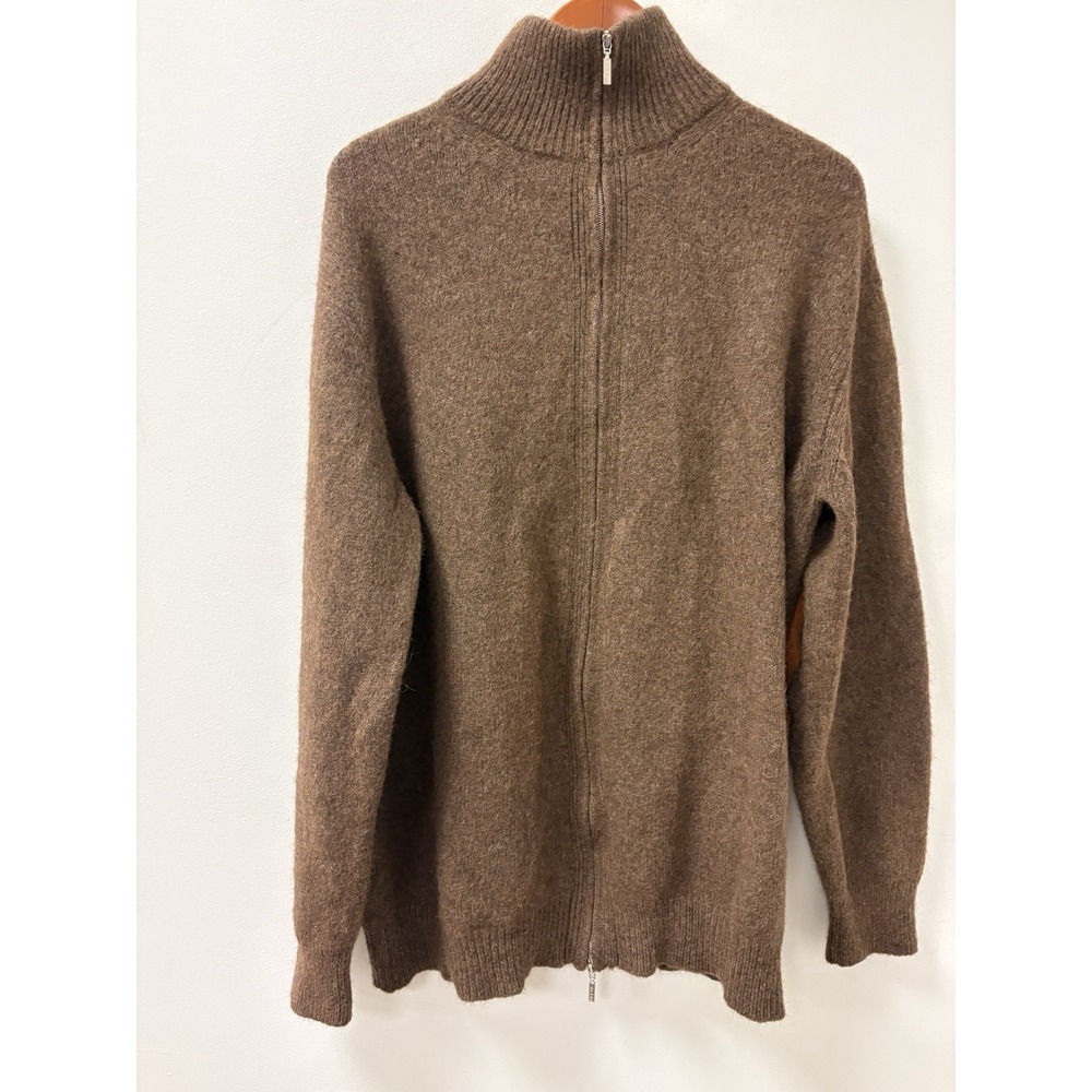 Cruciani Brown Wool Sweater With Orange Elbow Patches Sz XL Full Zip